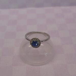 Blue Halo Silver Ring with Round Blue Stone - Size 8